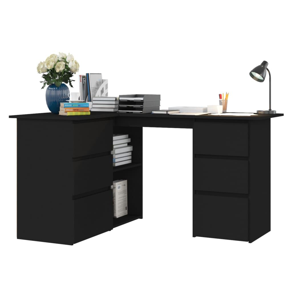 vidaXL مكتب زاوية لون أسود 145×100×76 سم خشب صناعي