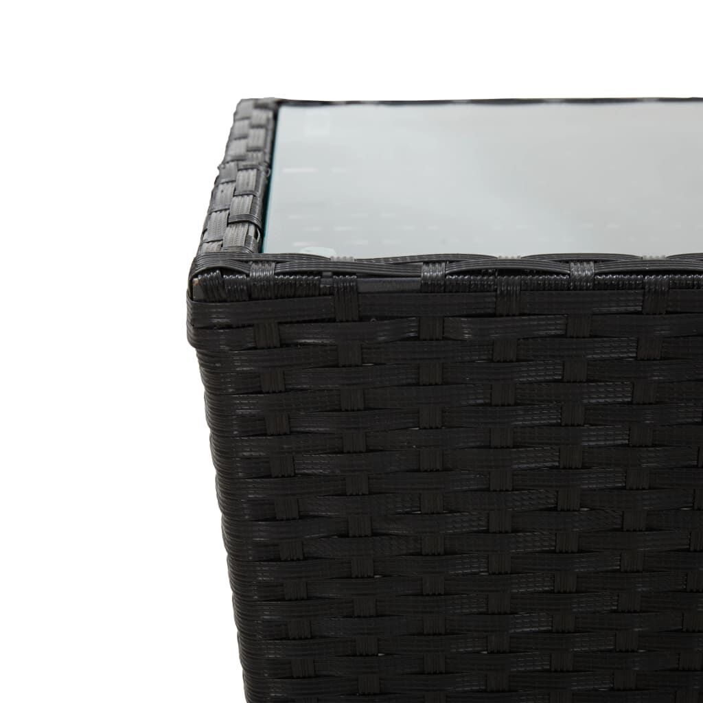 vidaXL طاولة شاي أسود 41.5×41.5×43 سم بولي روطان وزجاج مُقوّى