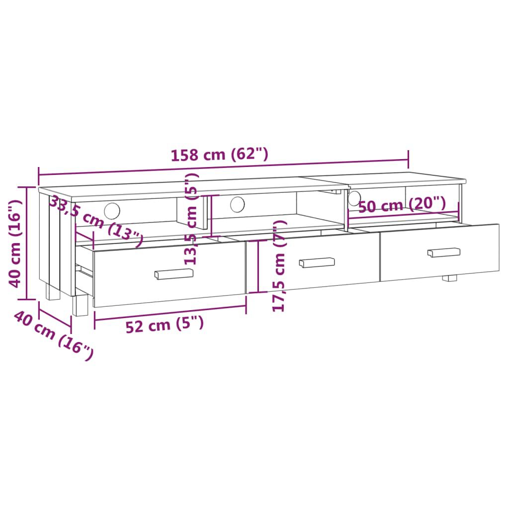 vidaXL خزانة تلفزيون أبيض 158×40×40 سم خشب صنوبر صلب