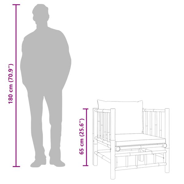 vidaXL أريكة حديقة مع وسائد أبيض كريمي خيزران