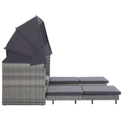 vidaXL سرير أريكة 3 مقاعد قابل للتمدد مع سقف بولي روطان رمادي