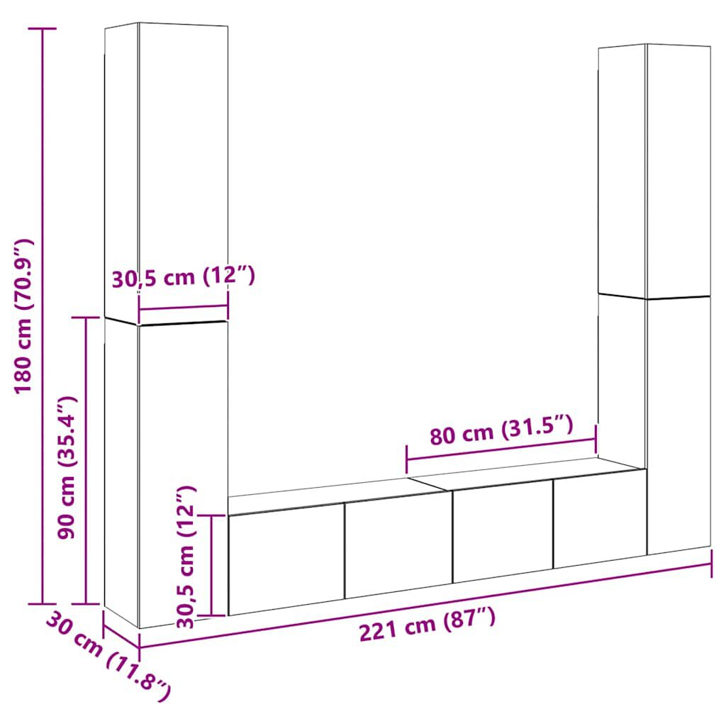 vidaXL طقم خزانة تلفزيون 6 ق خشب صناعي أبيض (801472x2+803345x2)