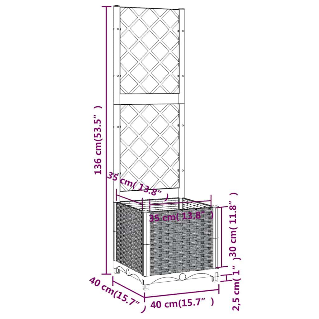 vidaXL حوض حديقة مع تعريشة أزرق رمادي 40×40×136 سم PP