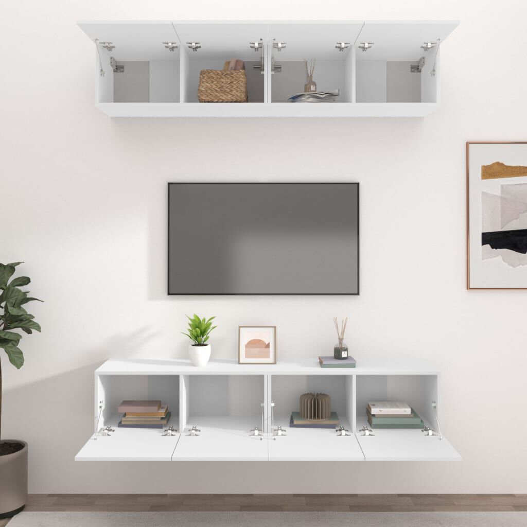 vidaXL خزائن تلفزيون 4ق أبيض 80x30x30 سم خشب صناعي