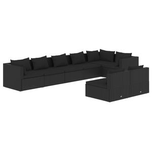 vidaXL عدد 8 قطعة طقم جلسة حديقة مع وسائد بولي روطان أسود