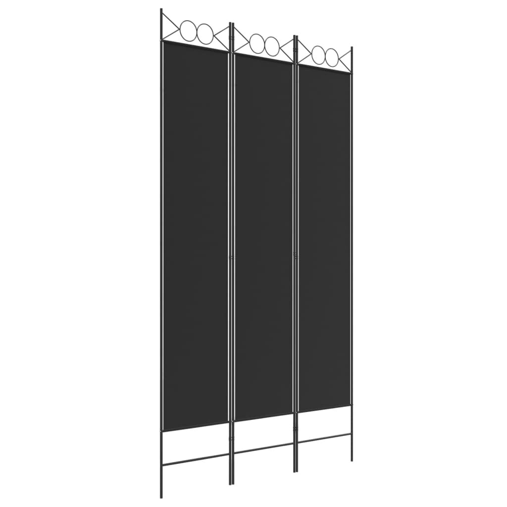 vidaXL مقسم غرفة 3-ألواح أسود 120×220 سم قماش