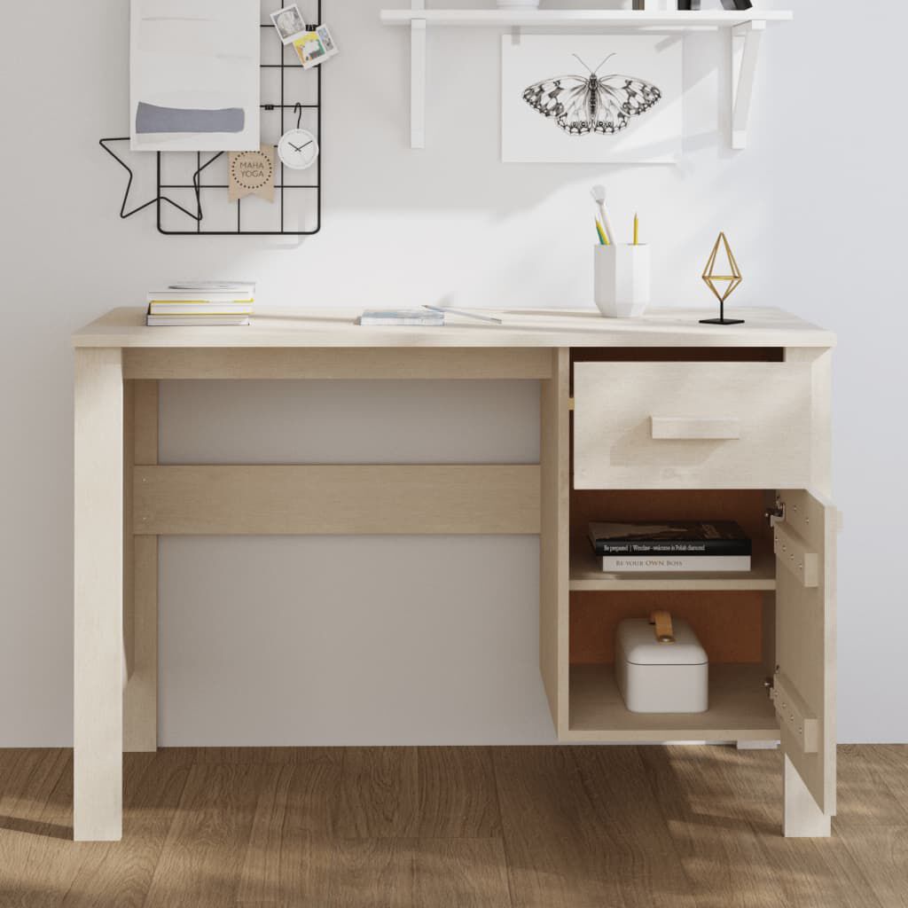 vidaXL مكتب بني عسلي 113×50×75 سم خشب صنوبر صلب
