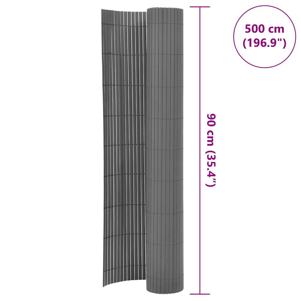 vidaXL سياج حديقة ذو وجهين بي في سي 90×500 سم رمادي