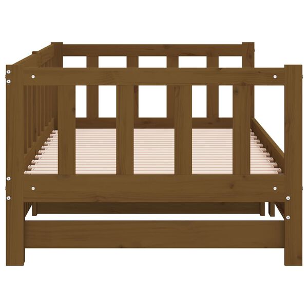 vidaXL سرير نهاري قابل للسحب خشب صنوبر صلب بني عسلي 2×(90×200) سم