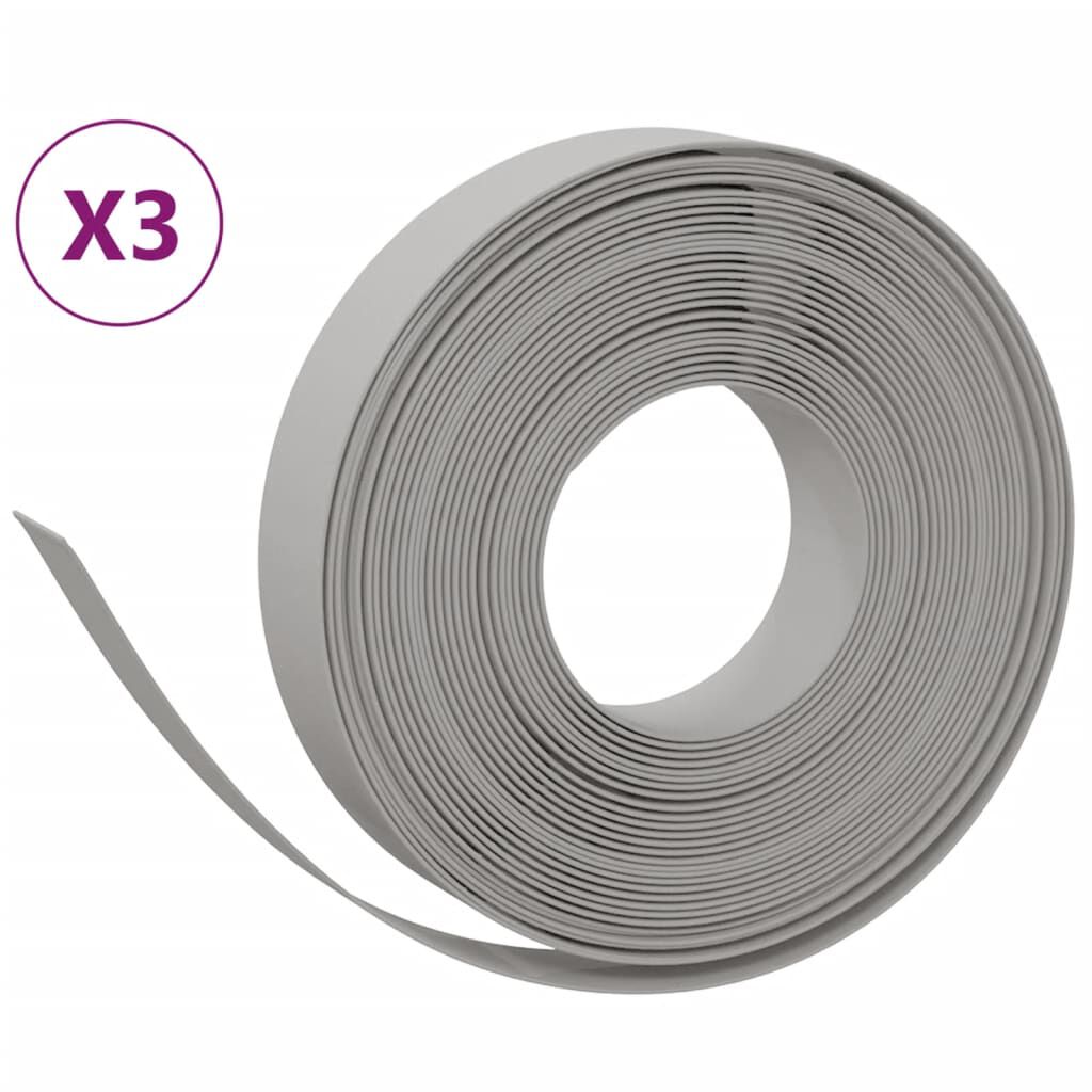 vidaXL سياجات حديقة 3 قطع لون رمادي 10 م 10 سم بولي إيثيلين