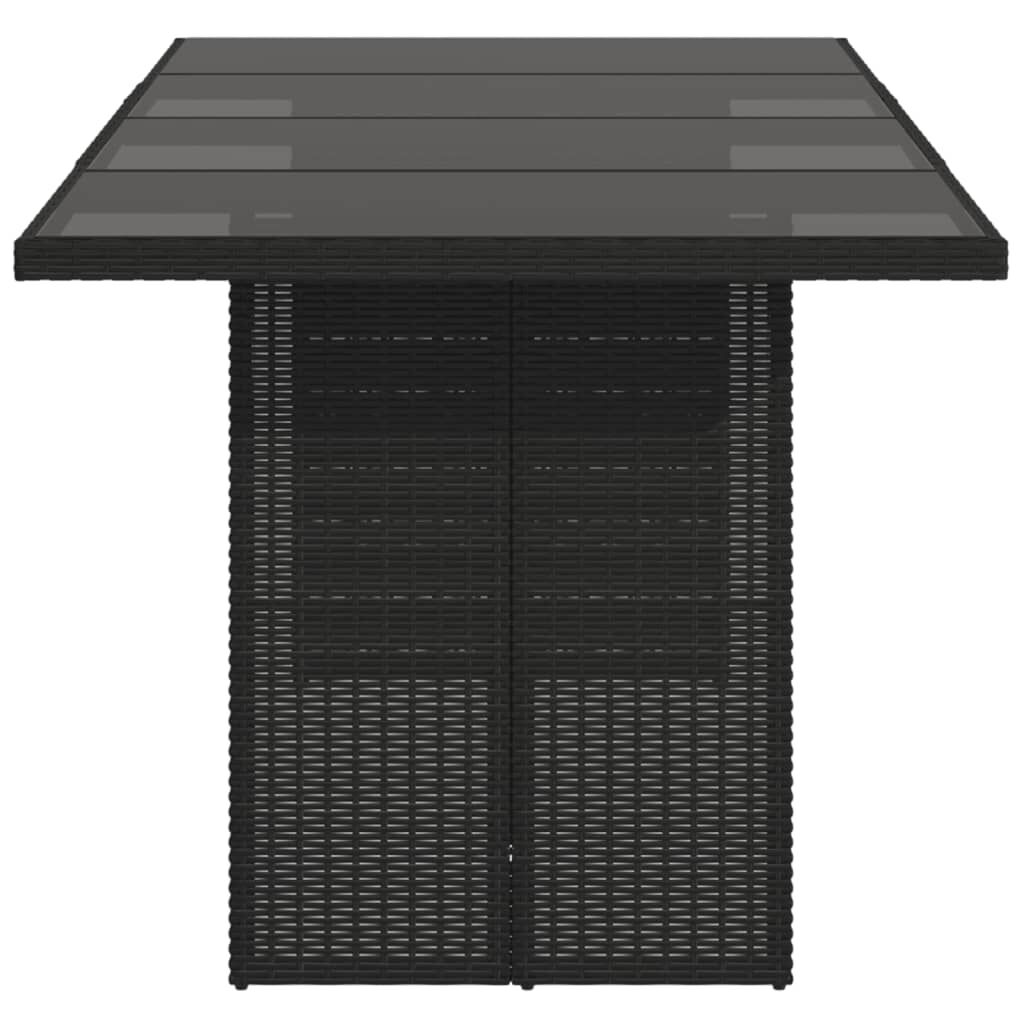 vidaXL طاولة حديقة وسطح زجاجي لون أسود 74x80x190 سم بولي روطان