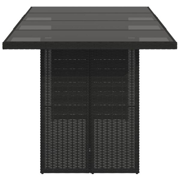 vidaXL طاولة حديقة وسطح زجاجي لون أسود 74x80x190 سم بولي روطان