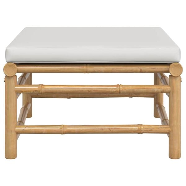 vidaXL مسند قدم للحديقة مع وسادة رمادي فاتح خيزران