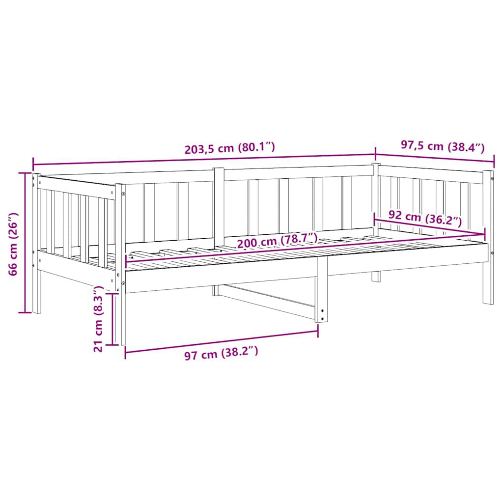vidaXL سرير نهاري خشب صنوبر صلب أسود 90×200 سم