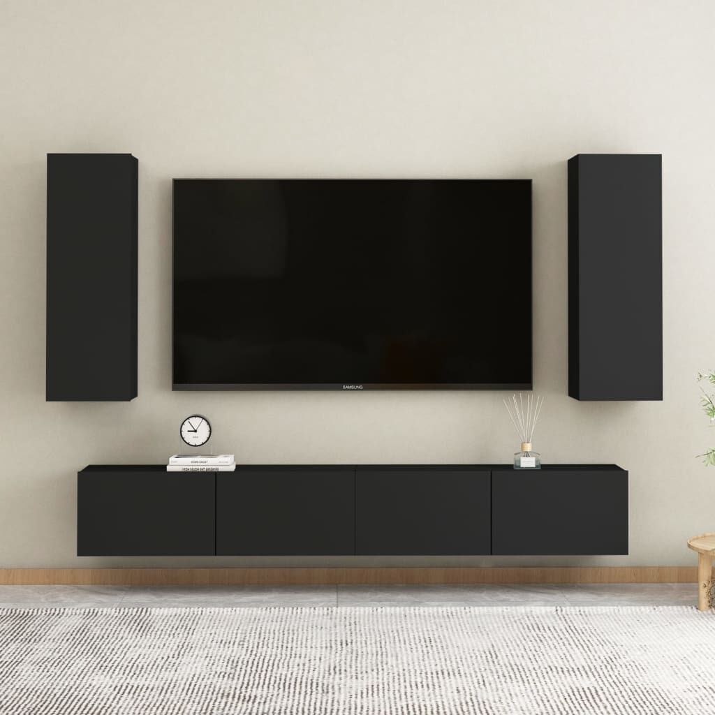 vidaXL خزانات تلفزيون 2 ق أسود 30.5×30×90 سم خشب صناعي