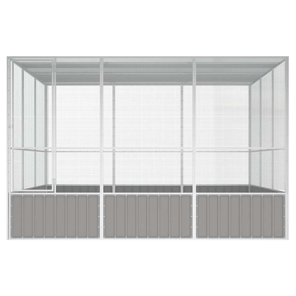 vidaXL قفص طيور لون رمادي 211,5x324,5x302,5 سم فولاذ مجلفن