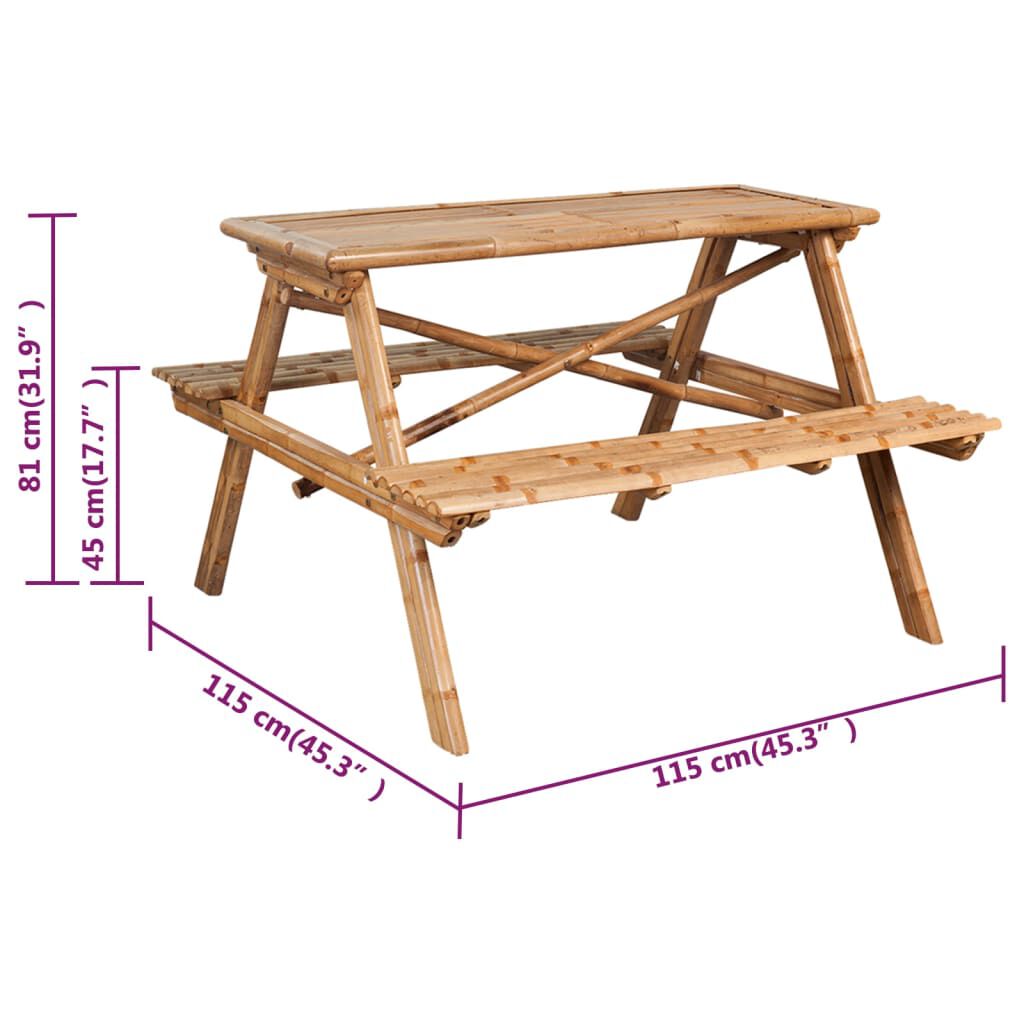 vidaXL طاولة نزهة 115×115×81 سم خيزران