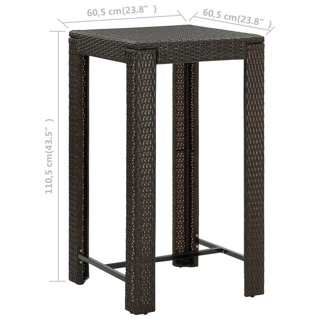 vidaXL طاولة بار للحديقة بني 60.5×60.5×110.5 سم بولي روطان