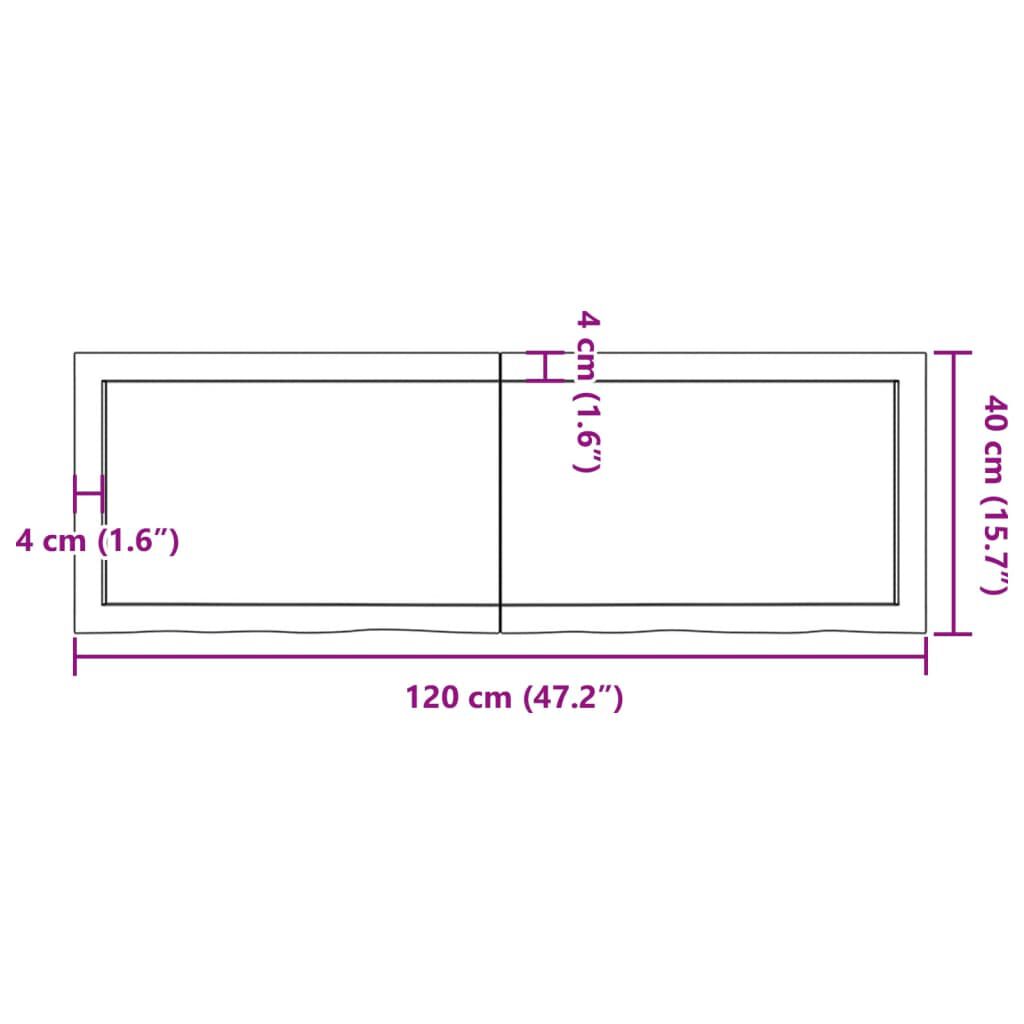 vidaXL سطح طاولة كاونتر حمام بني فاتح 120*40*(2-4) سم خشب صلب معالج
