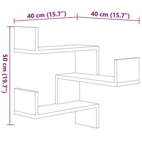vidaXL رفوف جدارية ركنية 2 ق رمادي أسمنتي 40×40×50 سم خشب صناعي