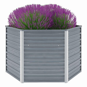 vidaXL حوض حديقة مرتفع فولاذ مجلفن 129&times;129&times;77 سم رمادي