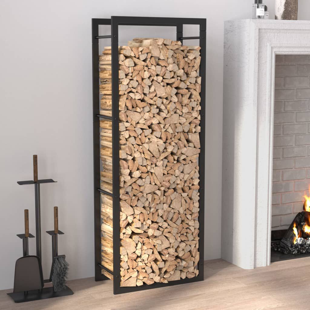 vidaXL حامل حطب لون أسود مطفي 132x28x50 سم فولاذ
