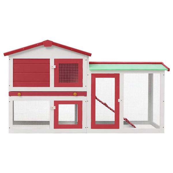 vidaXL قفص أرانب خارجي كبير أحمر وأبيض 85x45x145 سم خشب