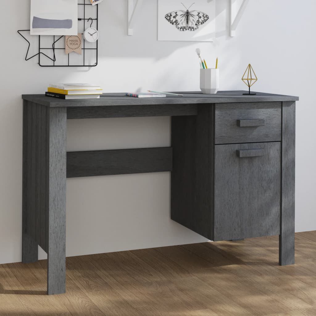 vidaXL مكتب رمادي داكن 113×50×75 سم خشب صنوبر صلب