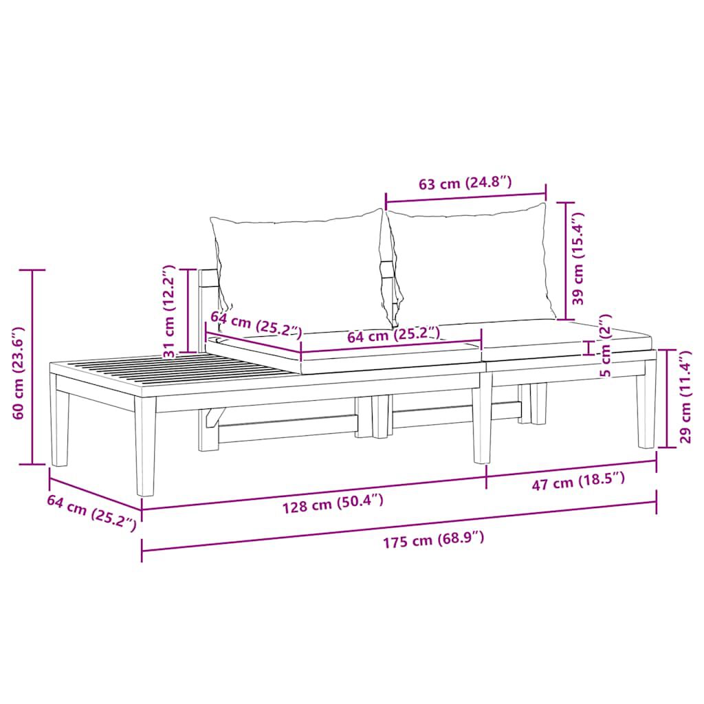 vidaXL بنش حديقة مع طاولة ووسائد رمادي داكن خشب أكاسيا صلب