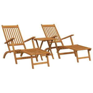 كراسي استرخاء vidaXL Outdoor مع مساند للقدمين وطاولة خشب سنط صلب