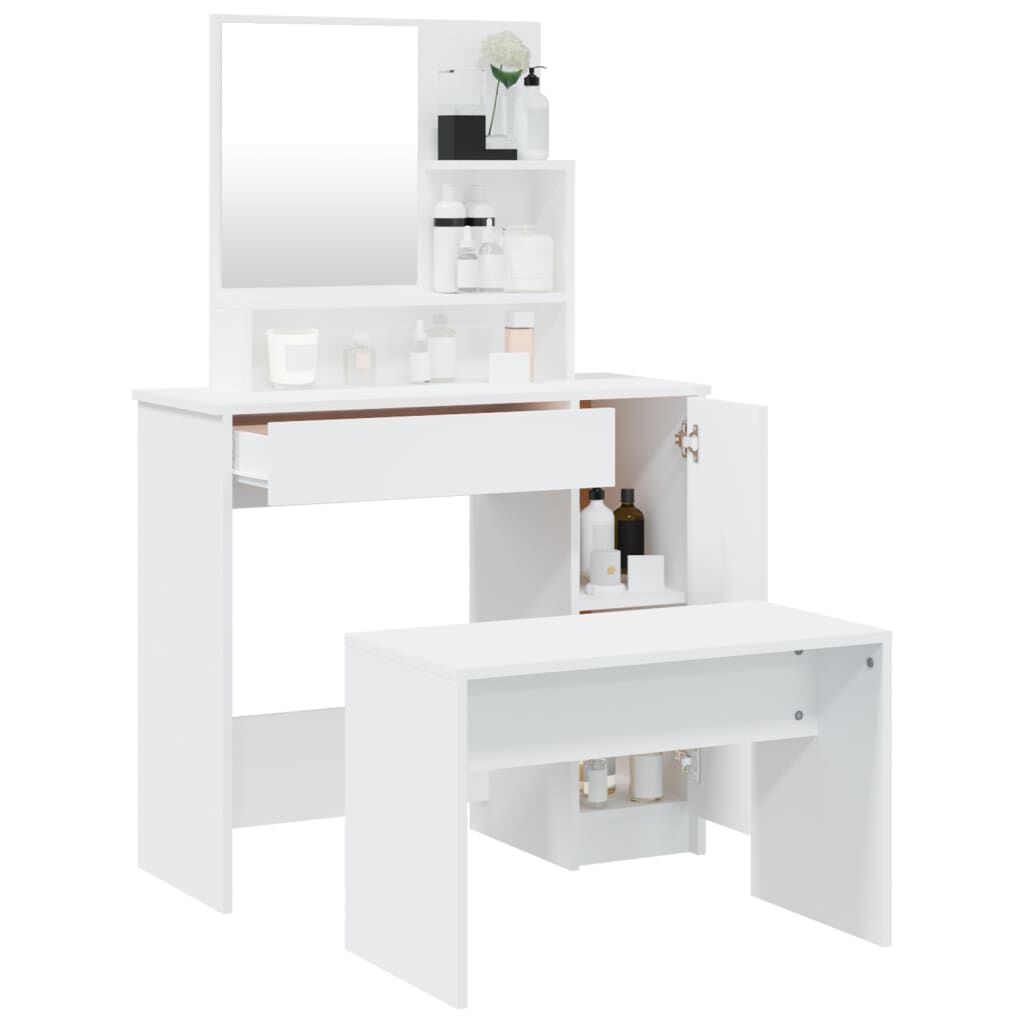 طقم طاولة تسريحة VidaXL أبيض 86.5x35x136 سم