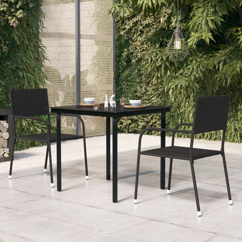 vidaXL طاولة سفرة حديقة أسود 80×80×74 سم فولاذ وزجاج