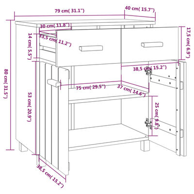 vidaXL خزانة جانبية أبيض 79×40×80 سم خشب صنوبر صلب