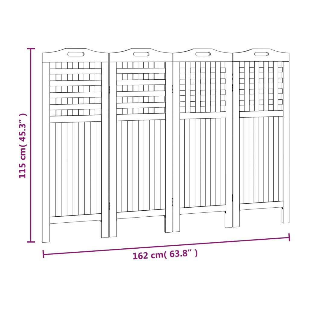 vidaXL مقسم غرفة 4-ألواح 162×2×115 سم خشب أكاسيا صلب