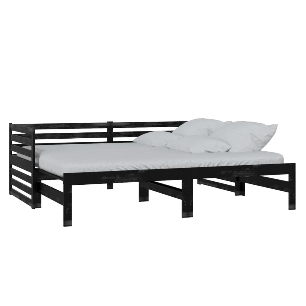 vidaXL سرير نهاري قابل للسحب خشب صنوبر صلب أسود 2×(90×200) سم
