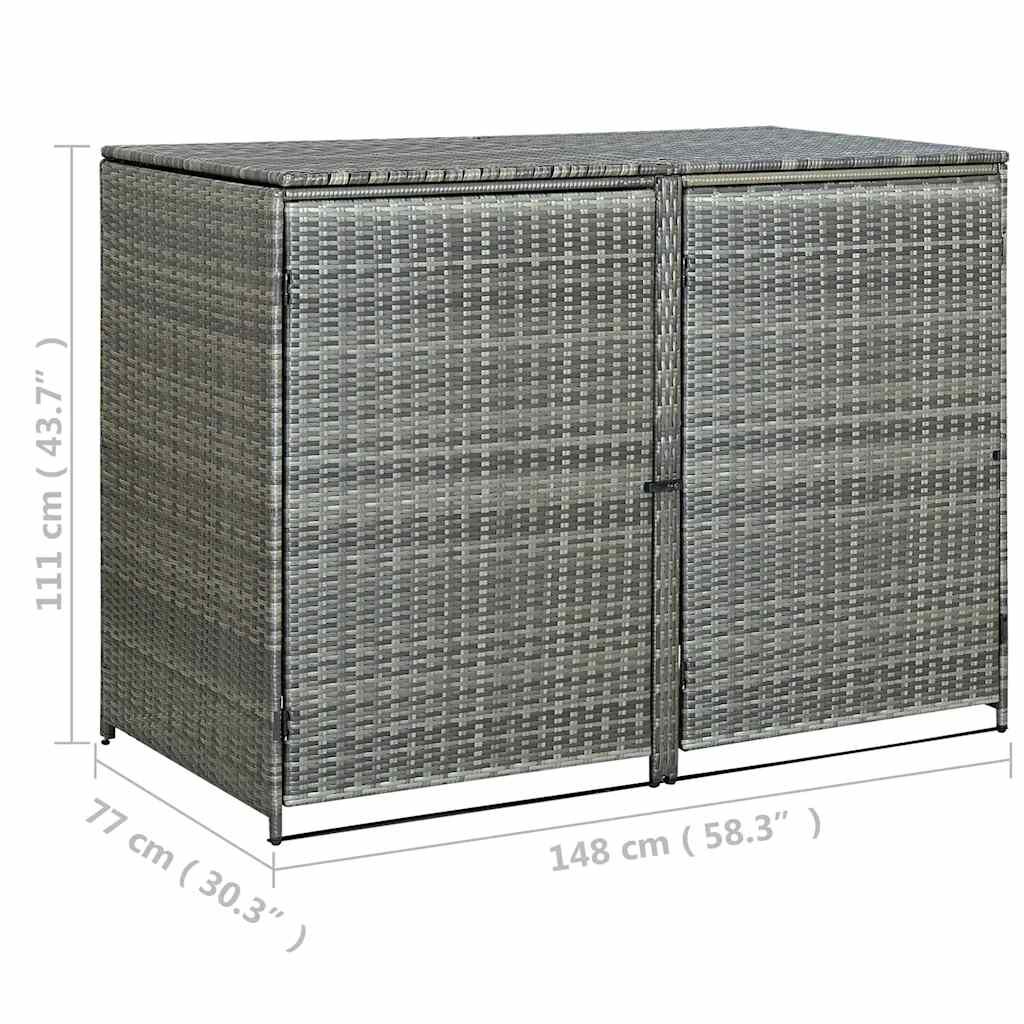 vidaXL كشك سلال قمامة مزدوج بولي روطان أنثراسيت 148×77×111 سم