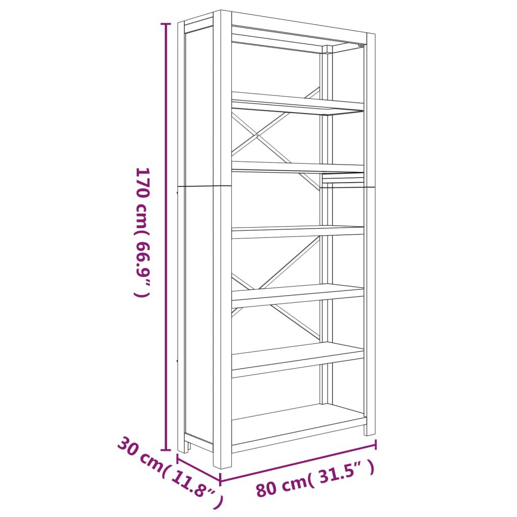 vidaXL خزانة كتب 6-طبقات 80×30×170 سم خشب أكاسيا صلب