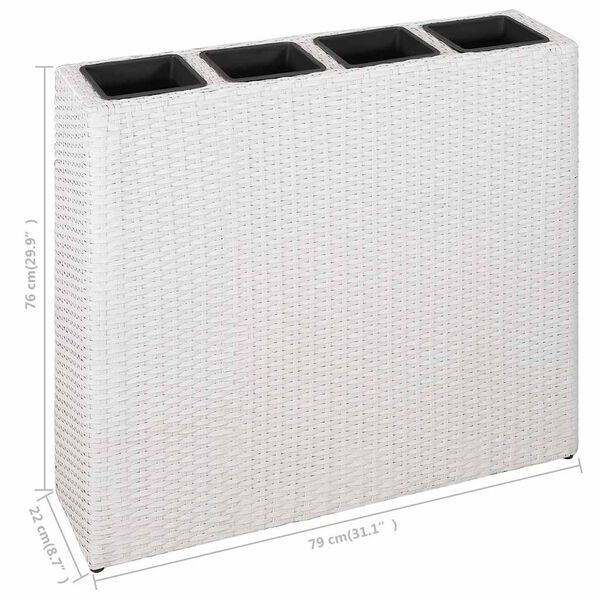 vidaXL حوض حديقة مرتفع مع 4 أصص 2 ق بولي روطان أبيض