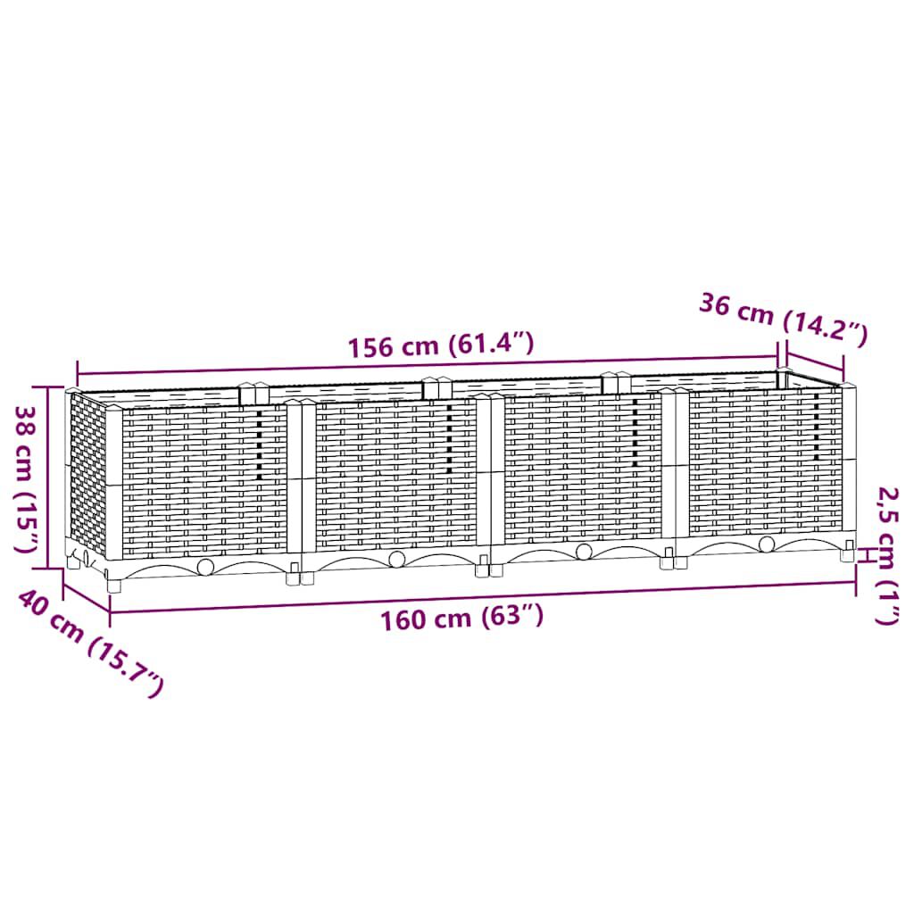 vidaXL حوض زراعي مرتفع 160×40×38 سم بولي بروبيلين