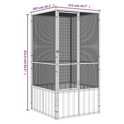 vidaXL قفص طيور لون رمادي 211,5x107x111 سم فولاذ مجلفن