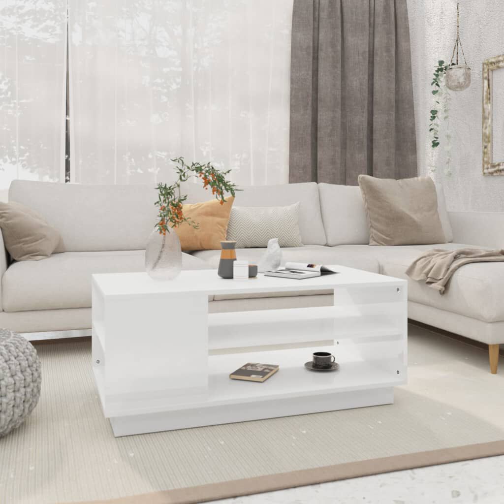 vidaXL طاولة قهوة أبيض شديد اللمعان 102x55x43 سم خشب صناعي
