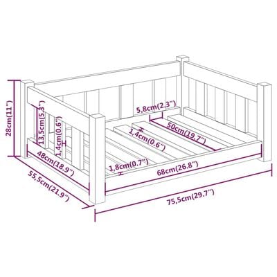 vidaXL سرير كلب 28x55,5x75,5 سم خشب صنوبر صلب