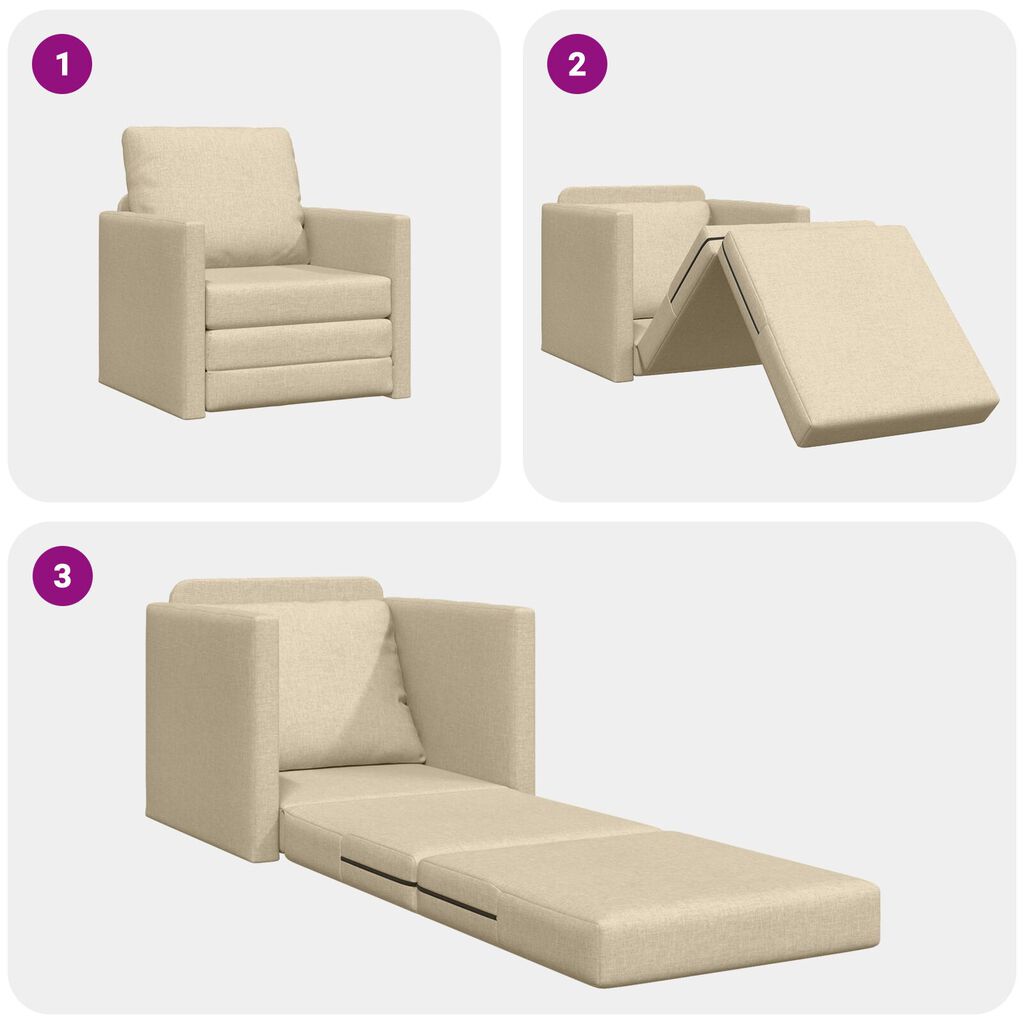 vidaXL سرير أريكة أرضي 2 في 1 لون كريمي 55x174x112 سم قماش