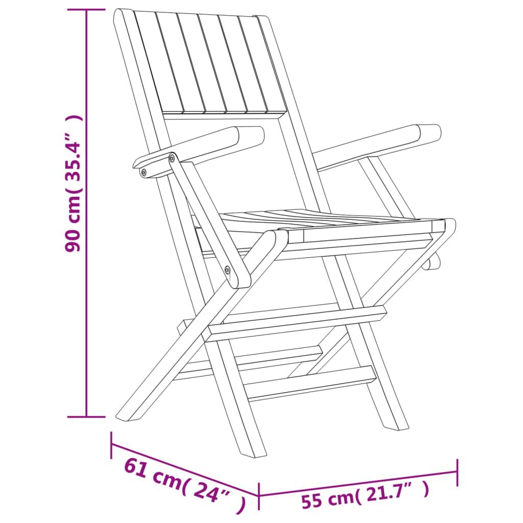 vidaXL كراسي حديقة قابلة للطي 2 ق 90x61x55 سم خشب ساج صلب