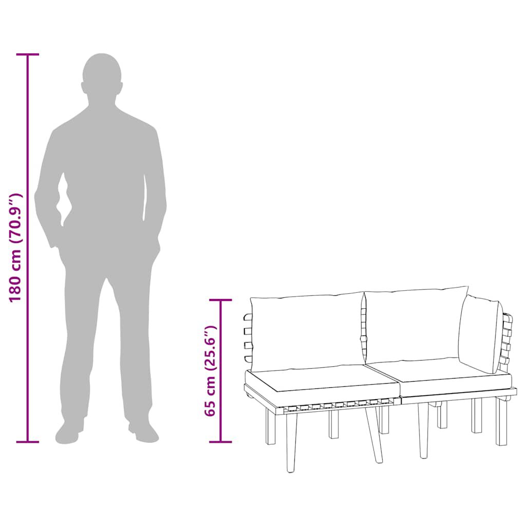vidaXL طقم قطعتين أريكة جلسة حديقة مع وسائد خشب أكاسيا صلب