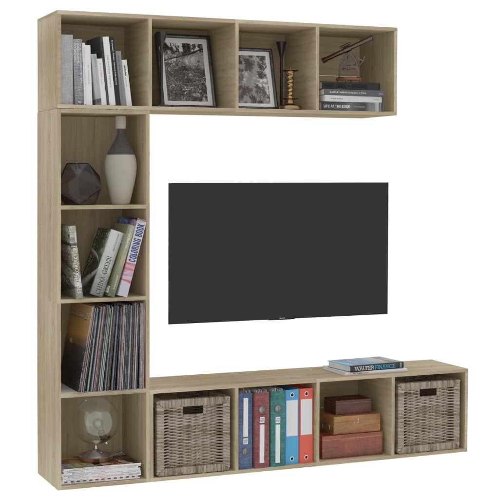 vidaXL عدد 3 قطع طقم خزانة كتب/ تلفزيون سونوما أوك 180×30×180 سم