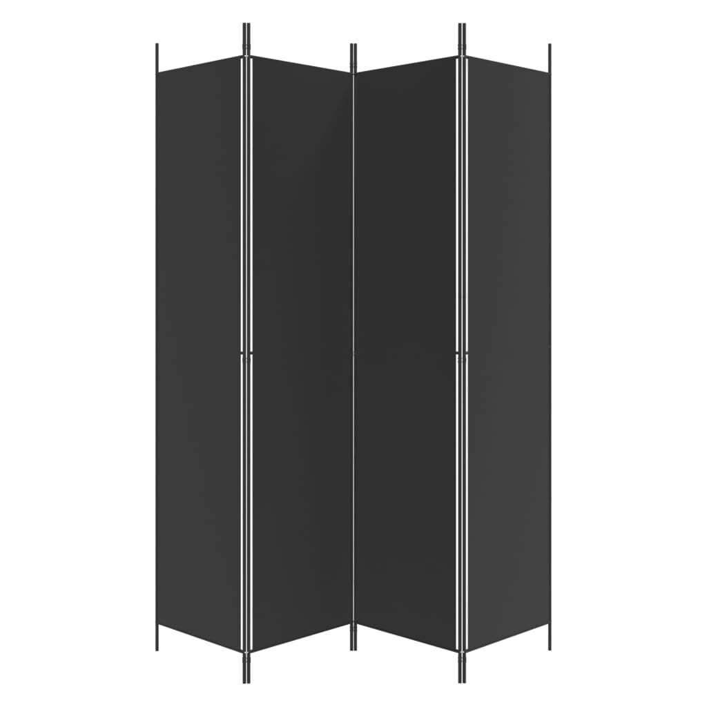 vidaXL مقسم غرفة 4-ألواح أسود 200×220 سم قماش