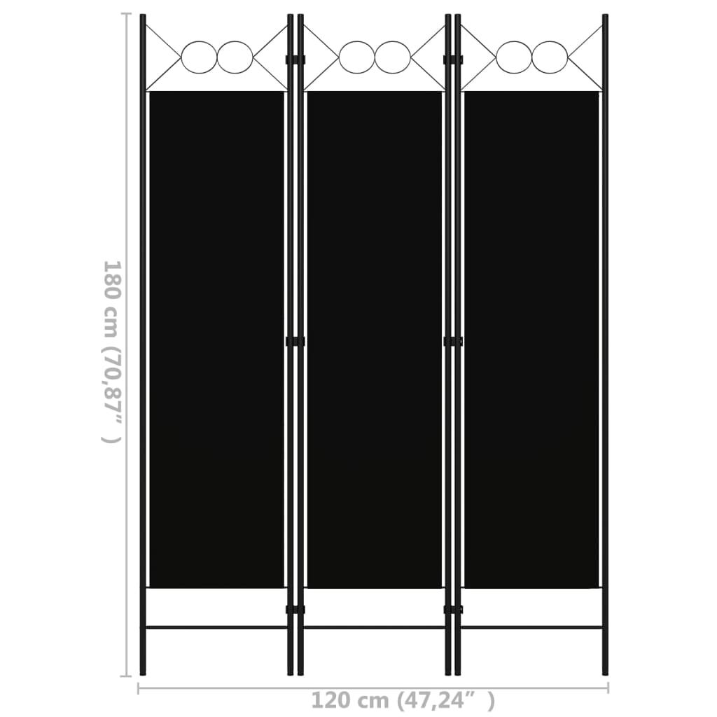 vidaXL مقسم غرفة ذو 3 ألواح أسود 120×180 سم