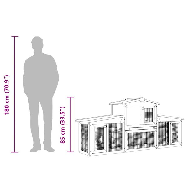 vidaXL قفص أرانب خارجي كبير أحمر وأبيض 204×45×85 سم خشب