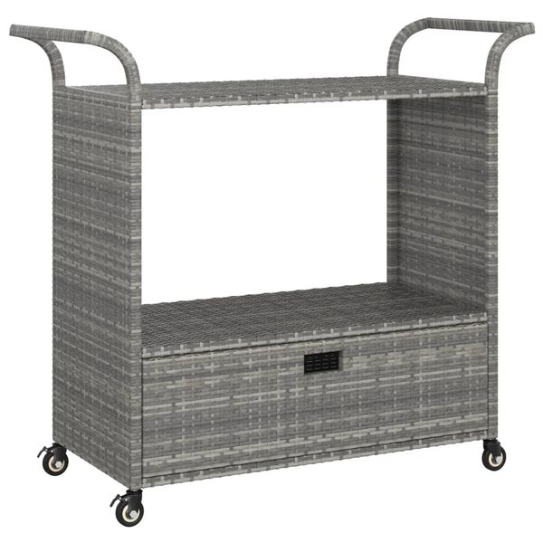 vidaXL عربة بار مع درج رمادي 100×45×97 سم بولي روطان
